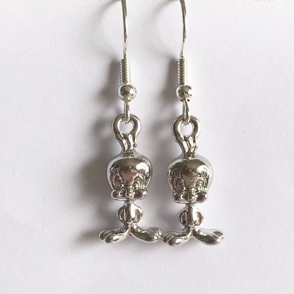 Vintage Tweety Bird Charm Earrings Looney Tunes Warner Bros. Silver Plated Charm - Picture 6 of 11